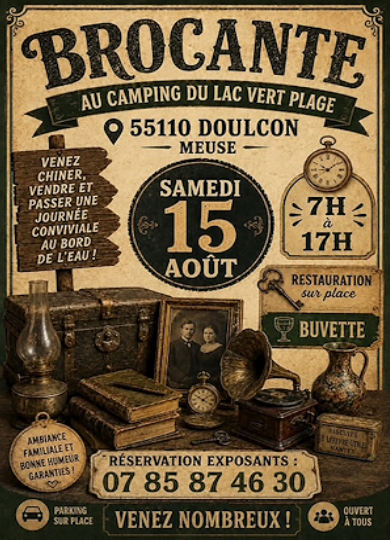 Brocante au Lac Vert de Doulcon le samedi 15 août